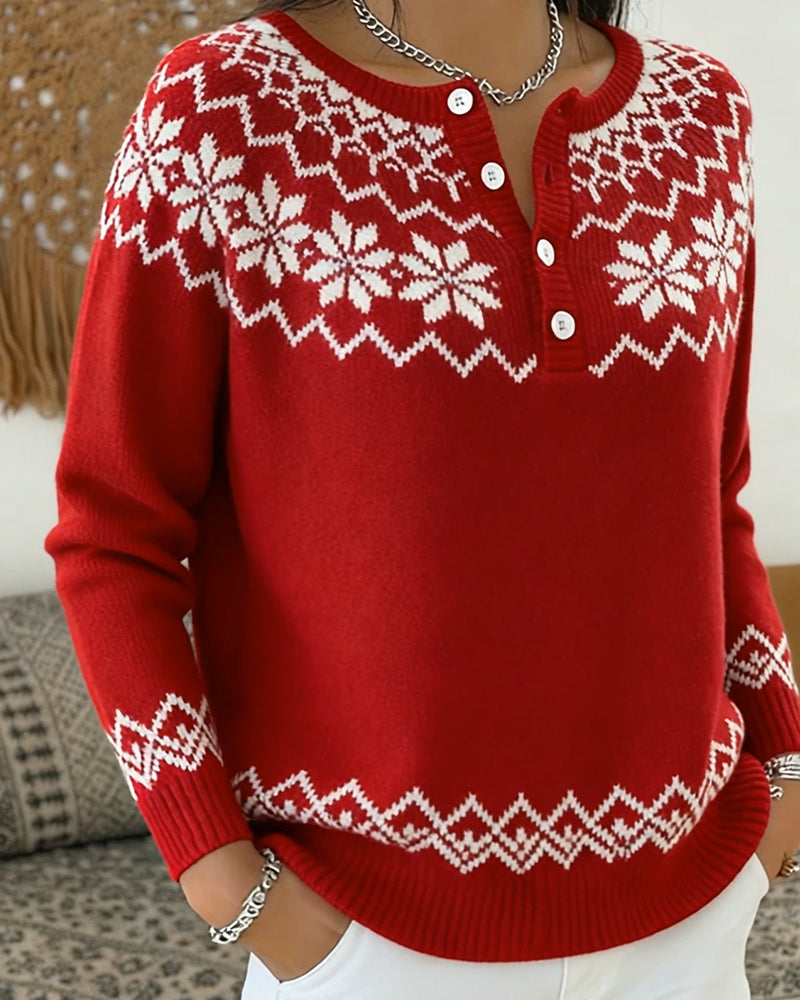 Snowflake Jacquard Sweater Demi-Open