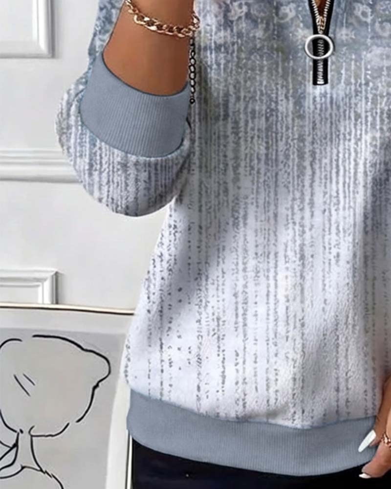 Sweatshirt with Zip Detail, Retro Print Design and Relaxed Vibe