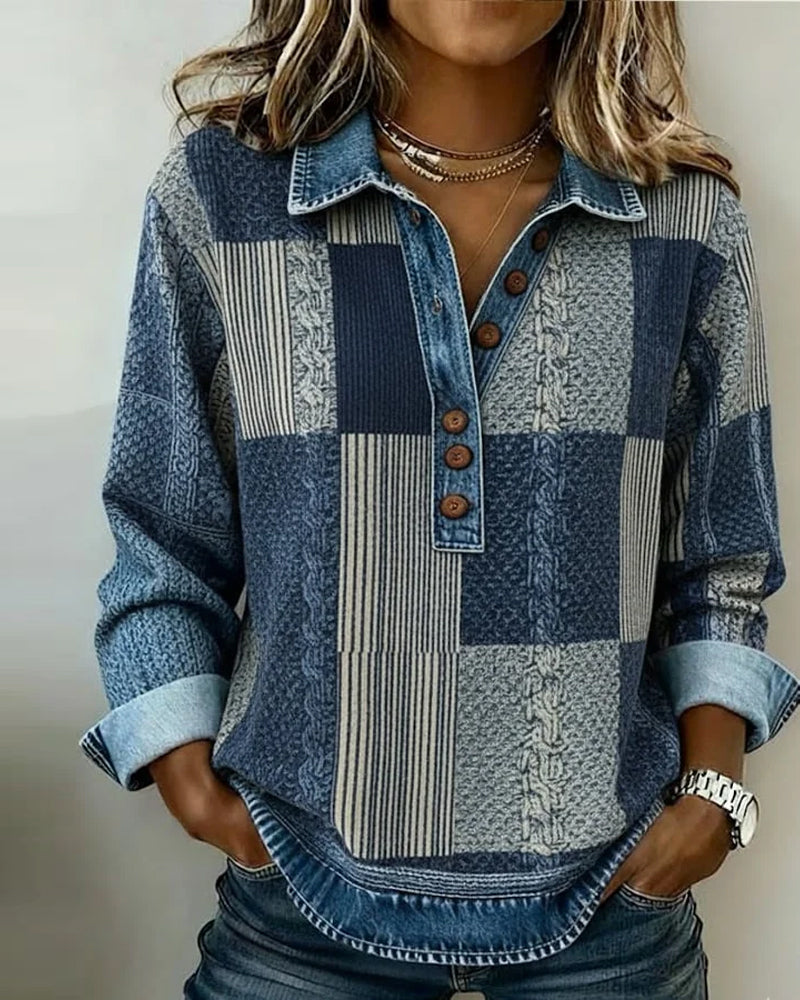 Long Sleeve Sweatshirt with Color Block Print