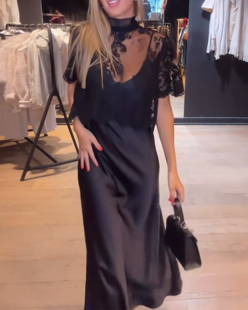 Lace and Mesh Blouse Set with Draped Nightgown