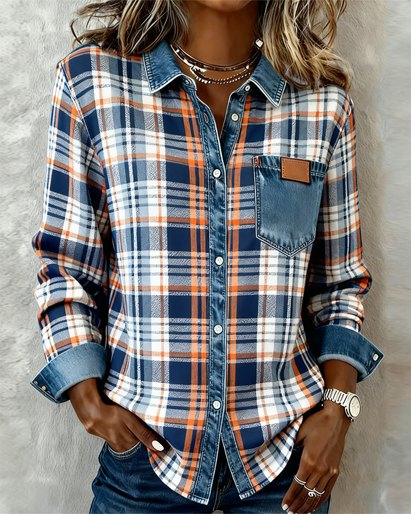 Trendy Long Sleeve Checkered Collar Shirt