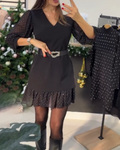 Elegant V-Neck Dress with Patchwork Pattern