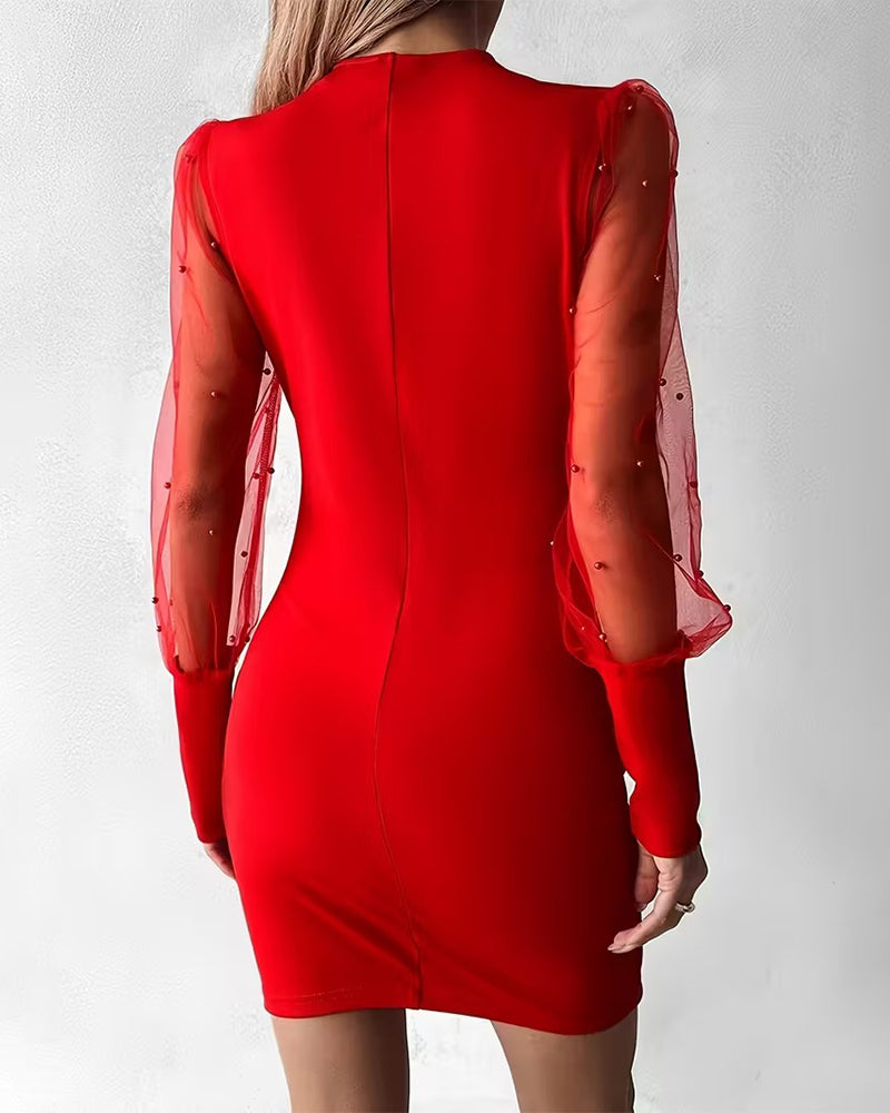 V-Neck Mesh Dress Patchwork