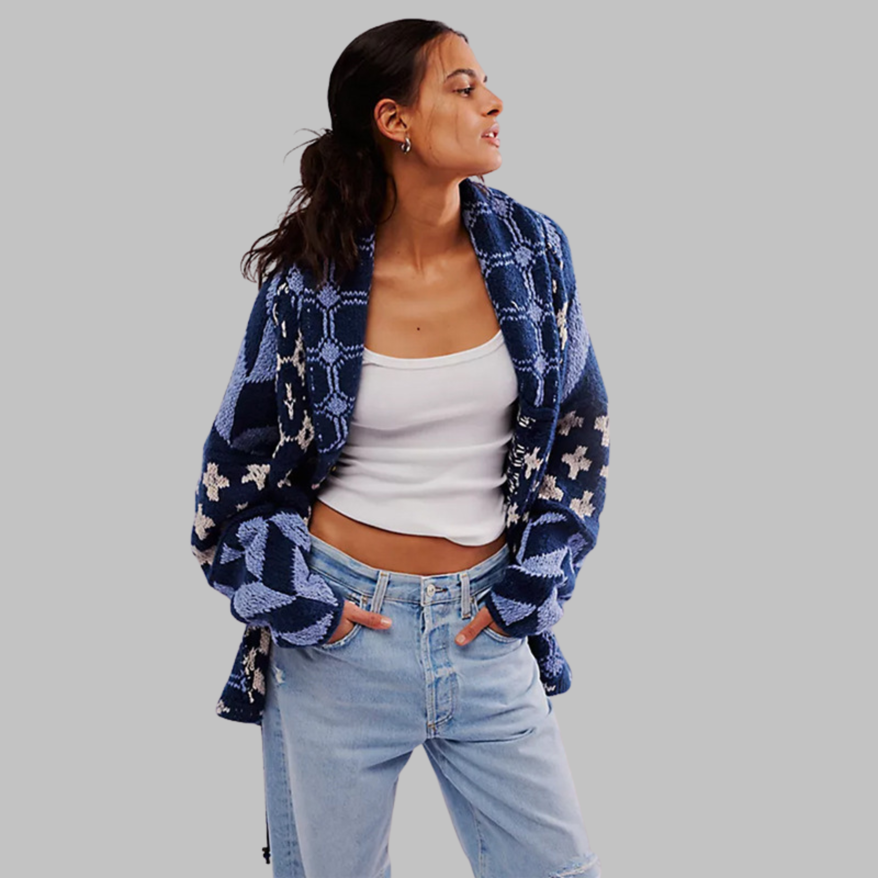 PORTIA – VINTAGE BUTTON-DOWN COLLAR LONG SLEEVE OVERSIZED CARDIGAN