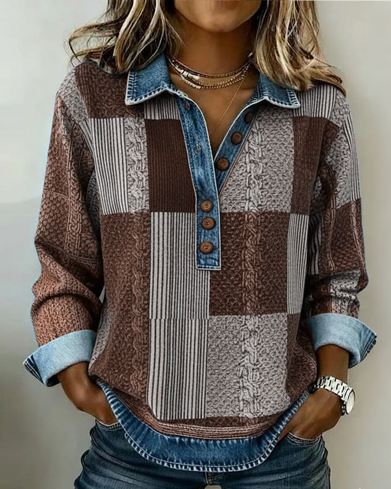 Long Sleeve Sweatshirt with Color Block Print