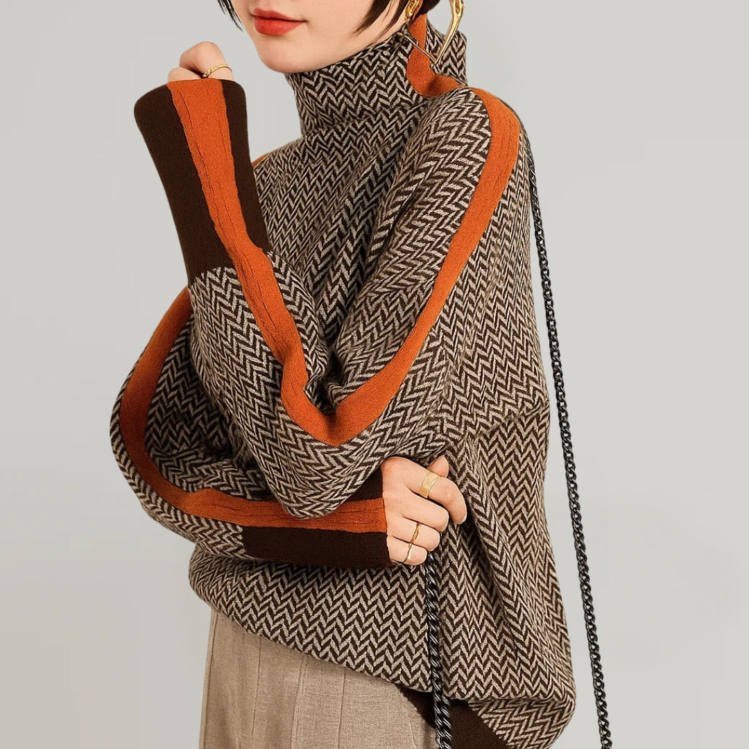PEPPER – HERRINGBONE TURTLENECK STATEMENT SWEATER
