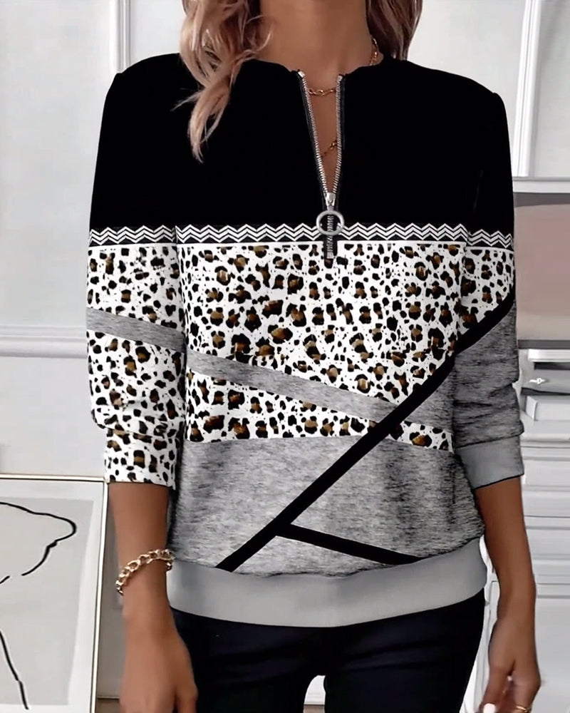 Printed Zip Collar Sweatshirt