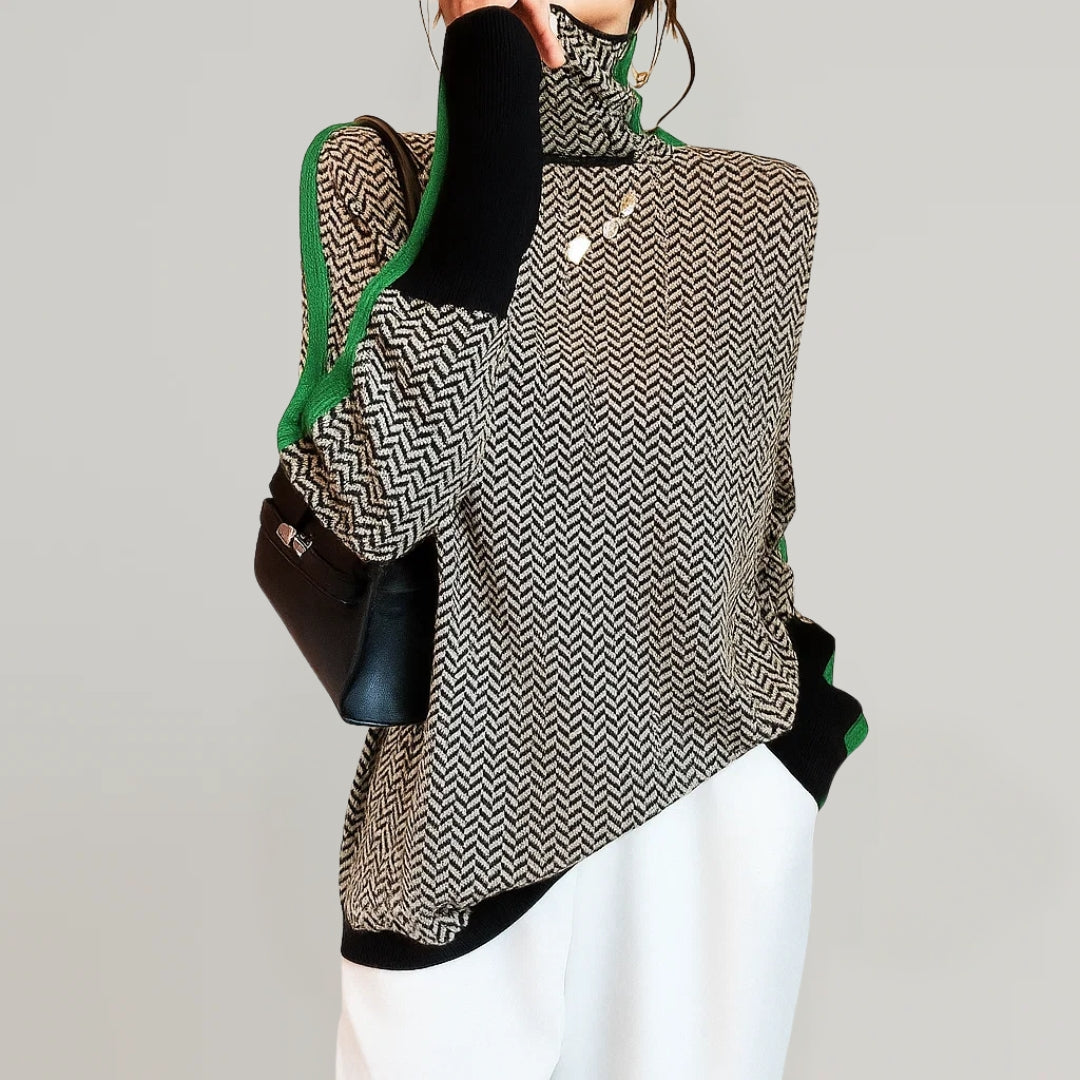 PEPPER – HERRINGBONE TURTLENECK STATEMENT SWEATER