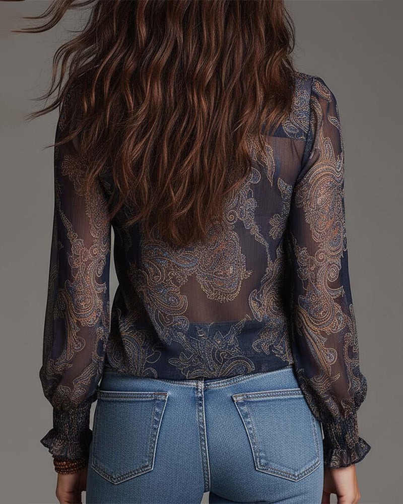 Retro Ruffle Demi-Zip Blouse