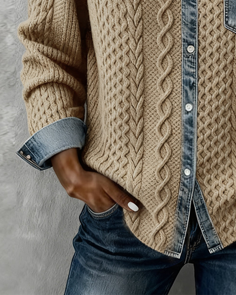 Long Sleeve Patchwork Denim Shirt