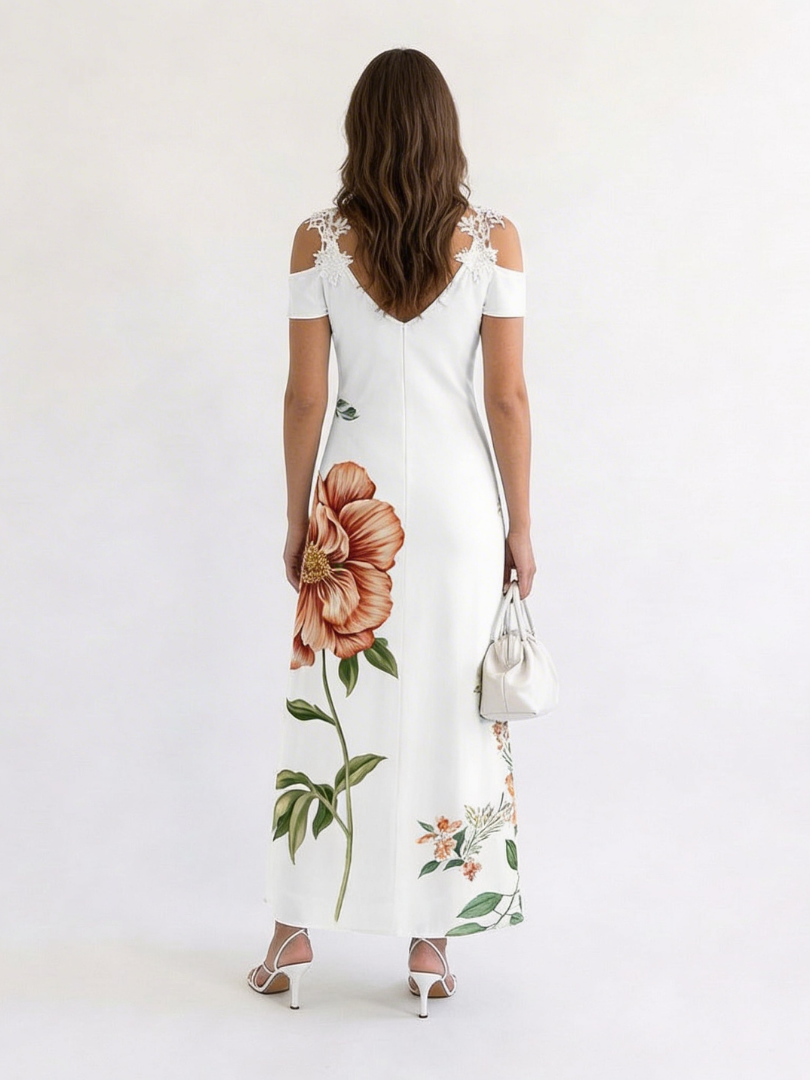 Camila | Vestido Maxi A-Line Floral sin Hombros