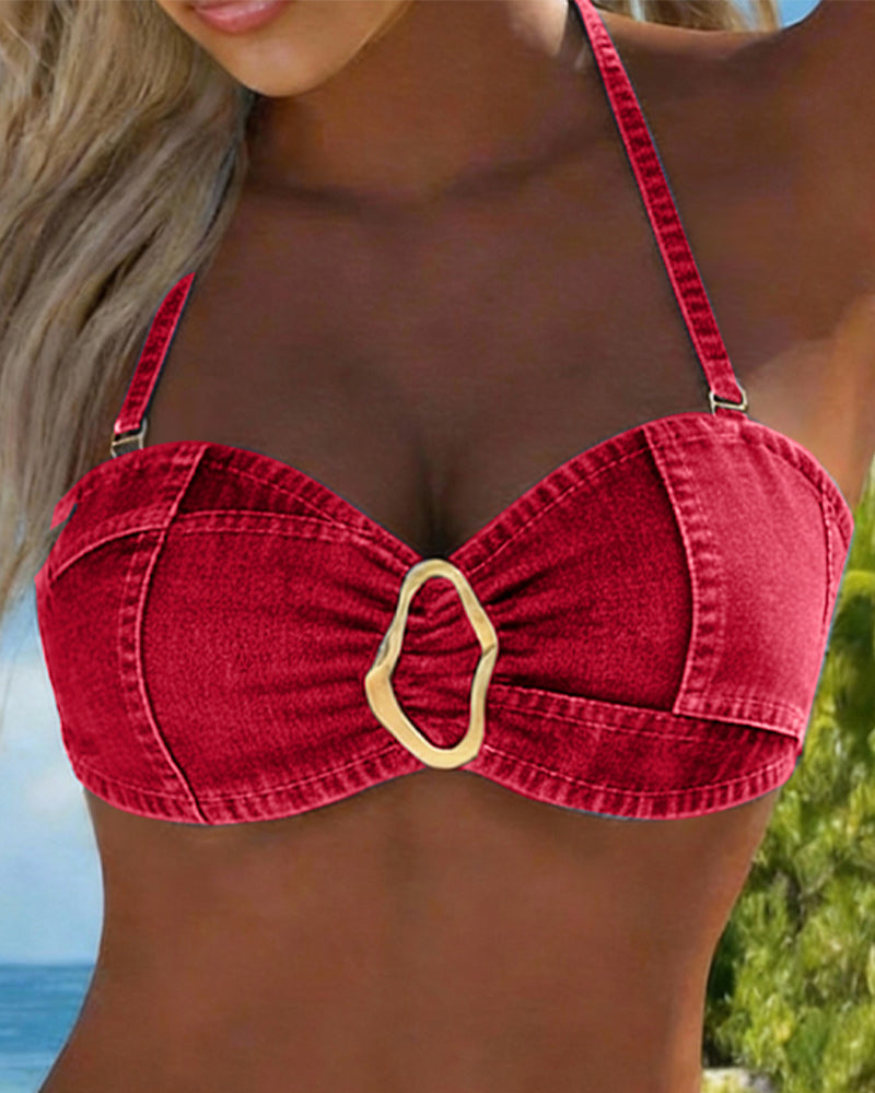 Metal Buckle Suspender Bikini Two Piece