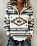 Retro Printed Half-Zip Hoodie Sweatshirt
