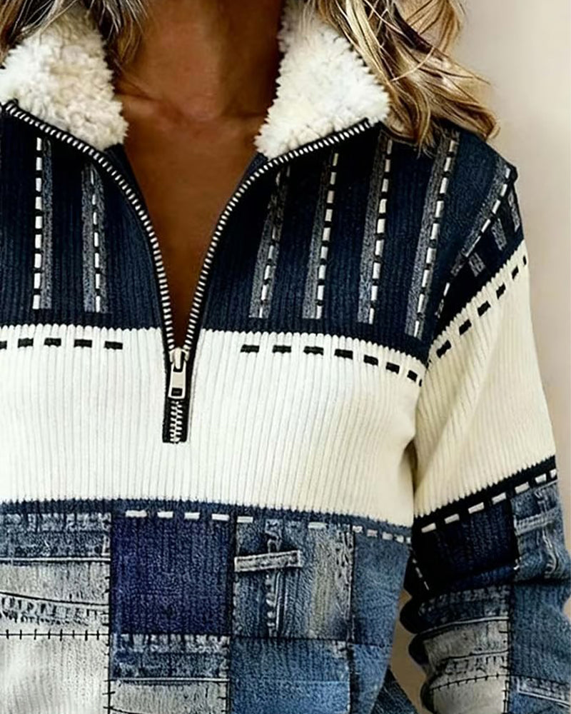 Vintage Sweatshirt with Half-Zip Collar