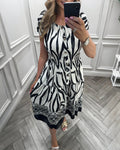 Geometric Button Design Dress Short Sleeves