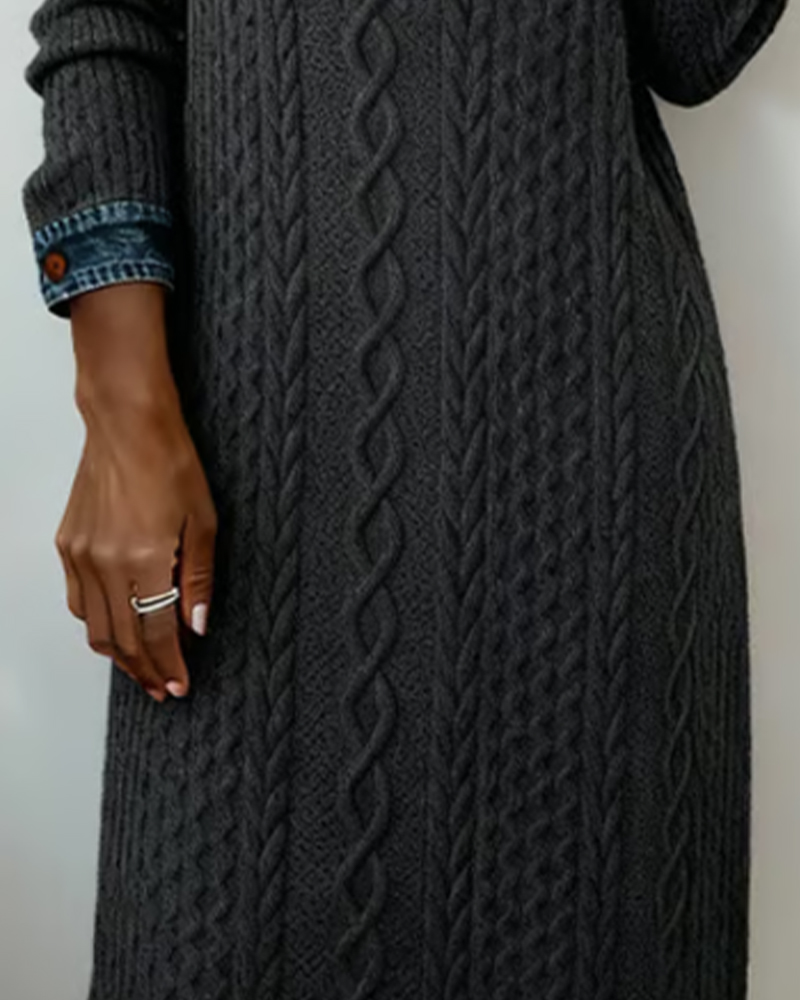 Denim Collar Dress Twisted Pattern and Patchwork