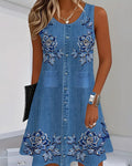 Sleeveless Denim Imitation Dress