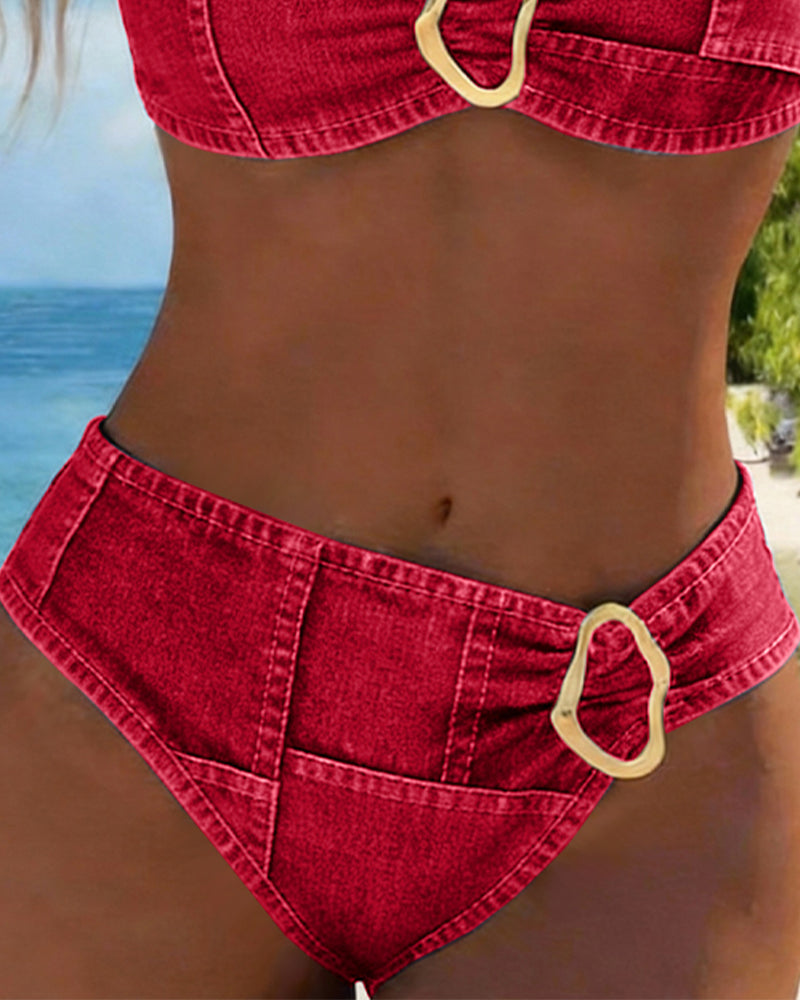 Metal Buckle Suspender Bikini Two Piece