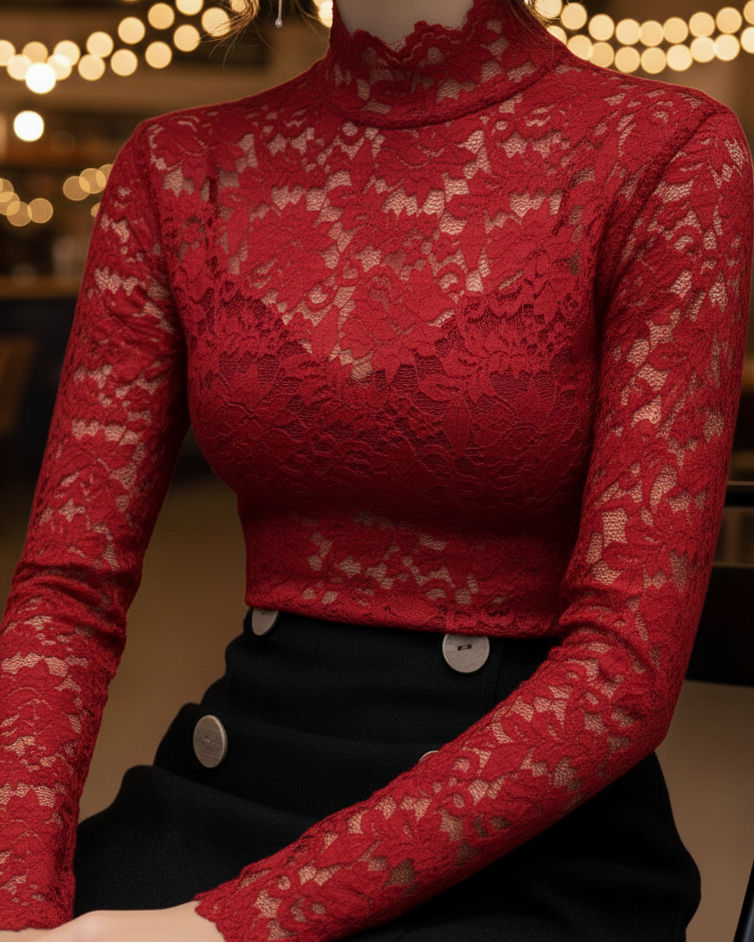 Bonnie | Women’s Spring Lace High-Neck Blouse