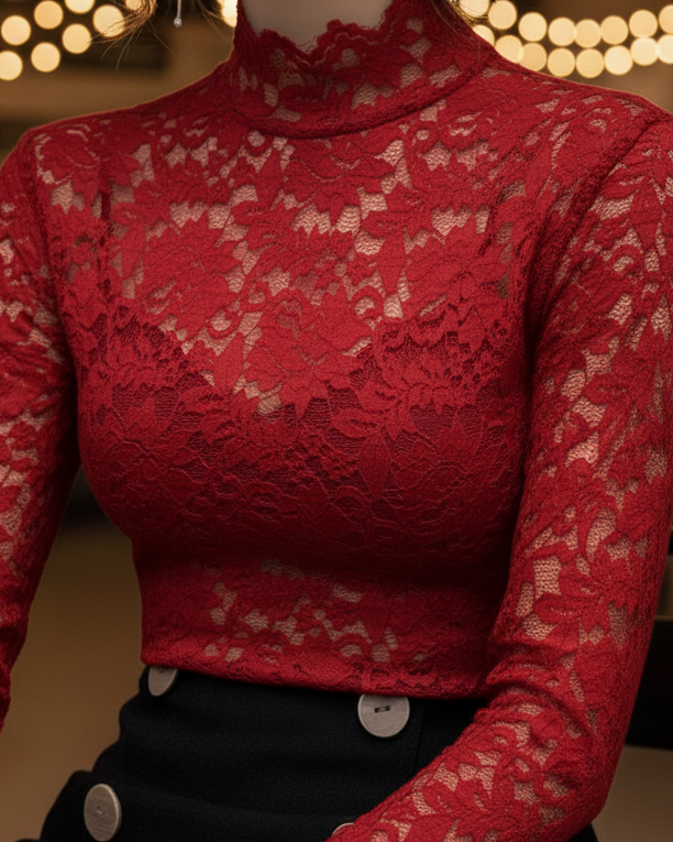 Bonnie | Women’s Spring Lace High-Neck Blouse