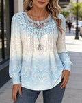 Long Sleeve Patchwork Printed Top