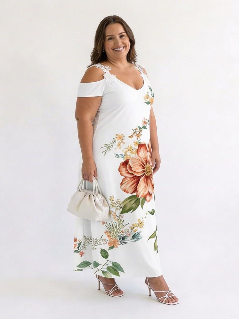 Camila | Vestido Maxi A-Line Floral sin Hombros