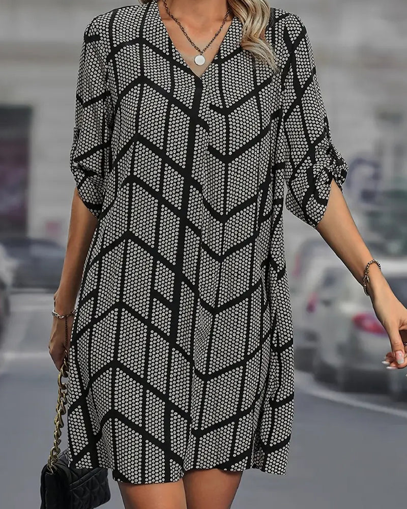 Trendy V-Neck Polka Dot Dress