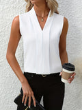 Beatrice | Women's Sleeveless Pleated V-Neck Blouse