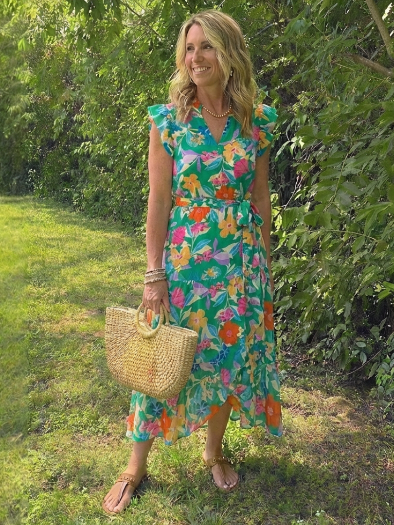 Lila | Vestido Midi de Volantes con Escote en V Floral