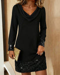 Inserted Sequin Turtleneck Dress