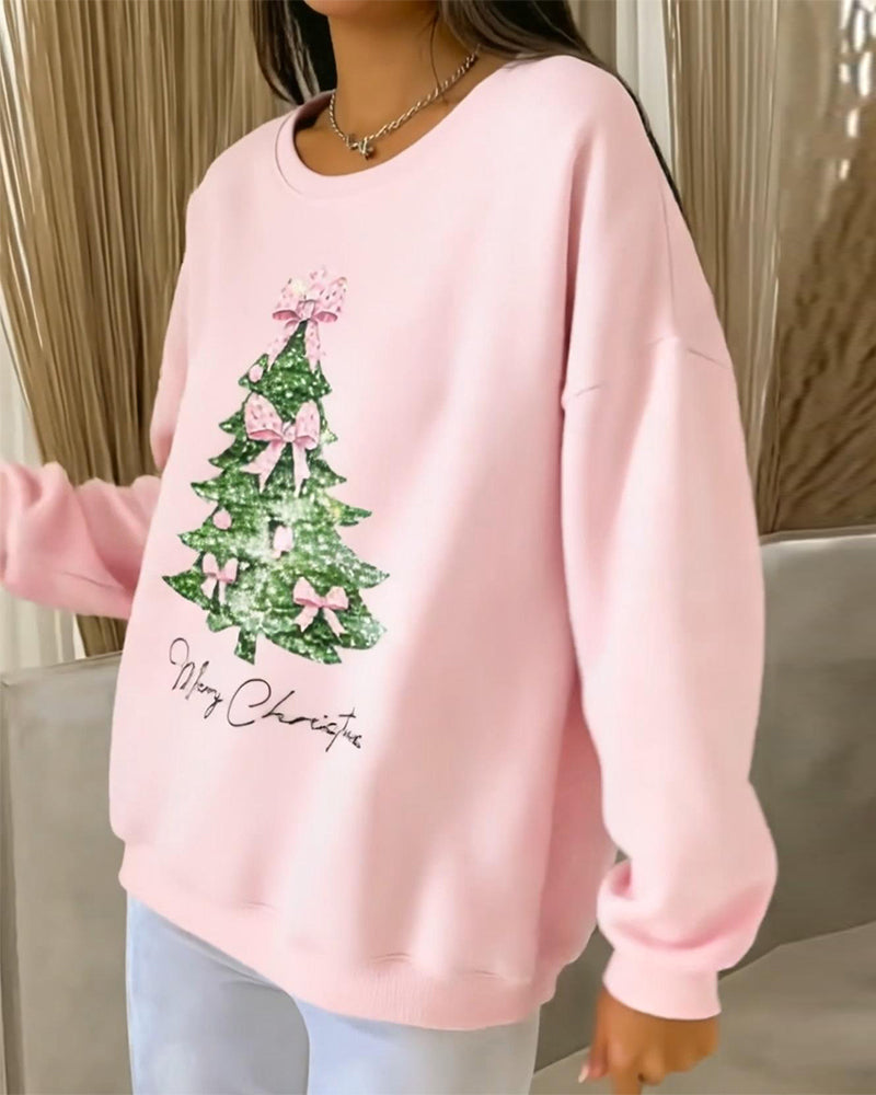 Christmas Printed Long Sleeve Crew Neck Sweatshirt