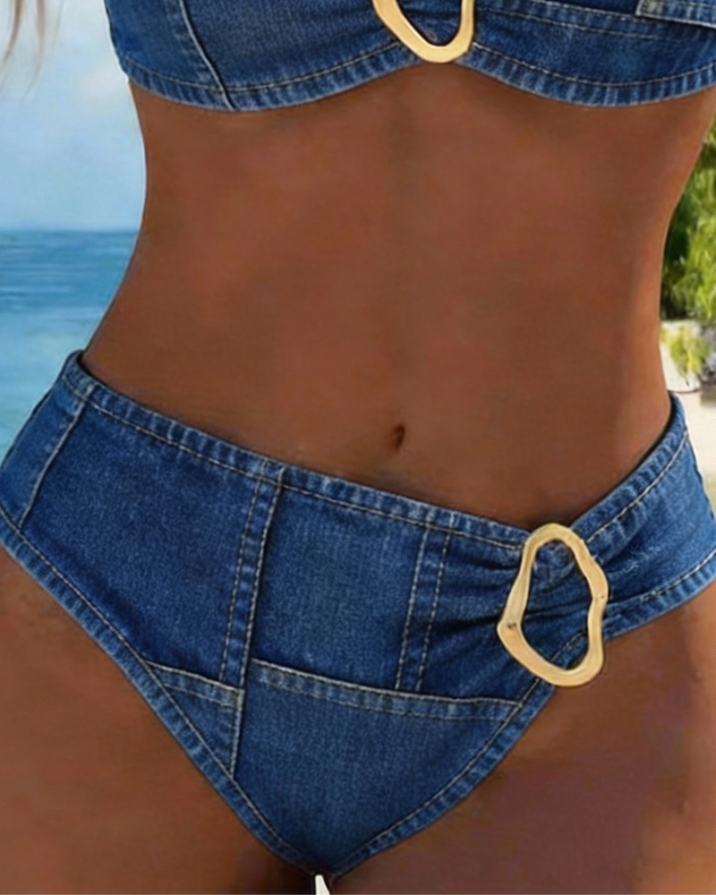 Metal Buckle Suspender Bikini Two Piece