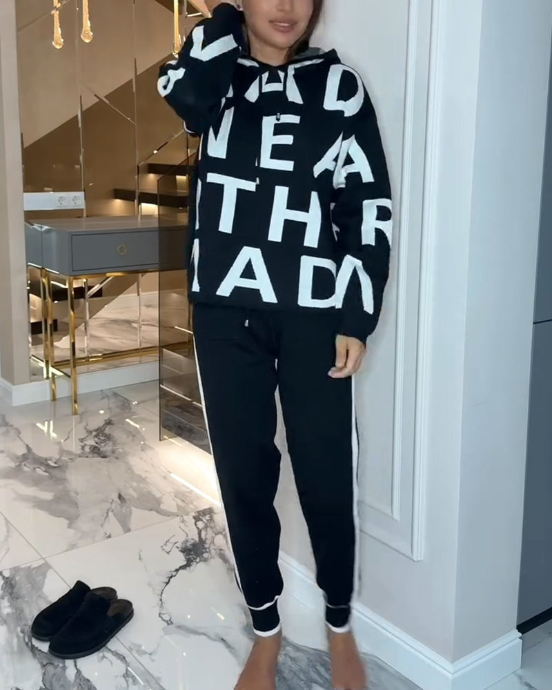 Two-Piece Hooded Set with Letter Print