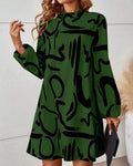 Trendy Geometric Print Contrast Dress