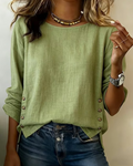 Casual Round Neck Button Design Top