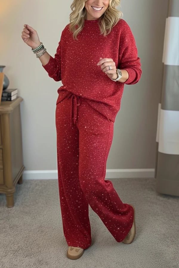 Viviana | Round Neck, Shiny, Solid Color, Comfortable Set