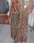 Elegant Leopard Print Dress with V-Neck
