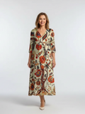 Corisande | Vestido Midi Floral de Manga Larga con Escote en V