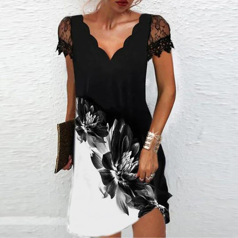 Jacklyn | Women’s Scalloped Neck Short Sleeve Mini Dress