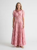 Xanthea | Vestido de Camisa Maxi Texturizado con Mangas Cortas y Cinturón