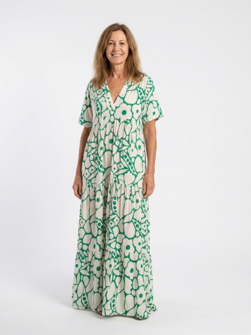 Zuleika | Vestido Midi Floral de Manga Corta y Cuello en V