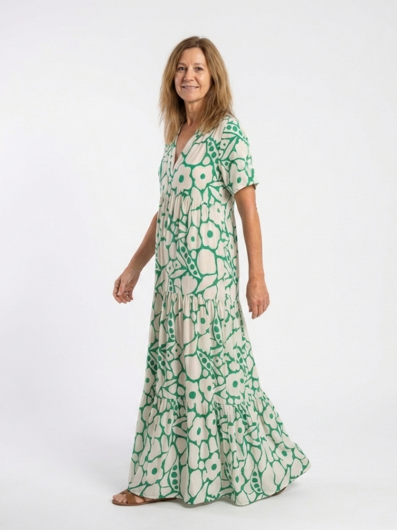 Zuleika | Vestido Midi Floral de Manga Corta y Cuello en V