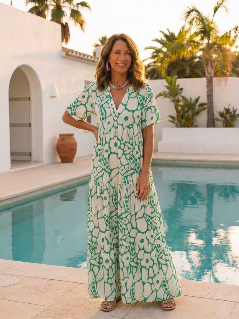 Zuleika | Vestido Midi Floral de Manga Corta y Cuello en V