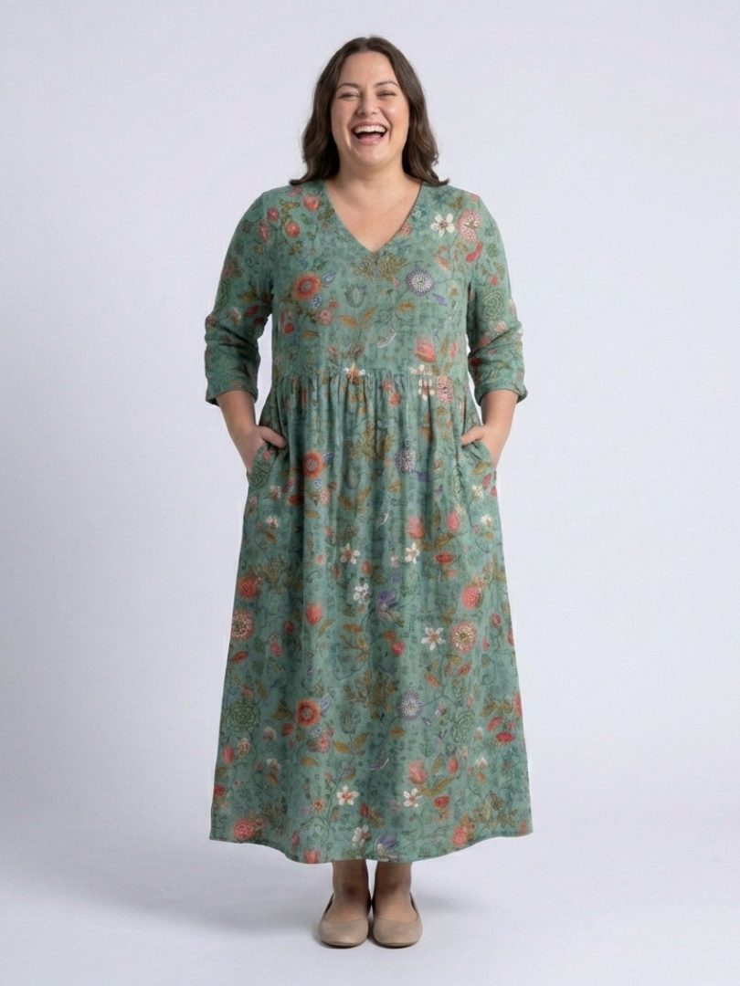 Marina | Vestido Maxi de Manga Tres Cuartos con Escote en V Floral