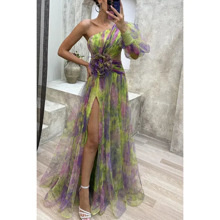 Jenny | Elegant One-Shoulder Floral Gown