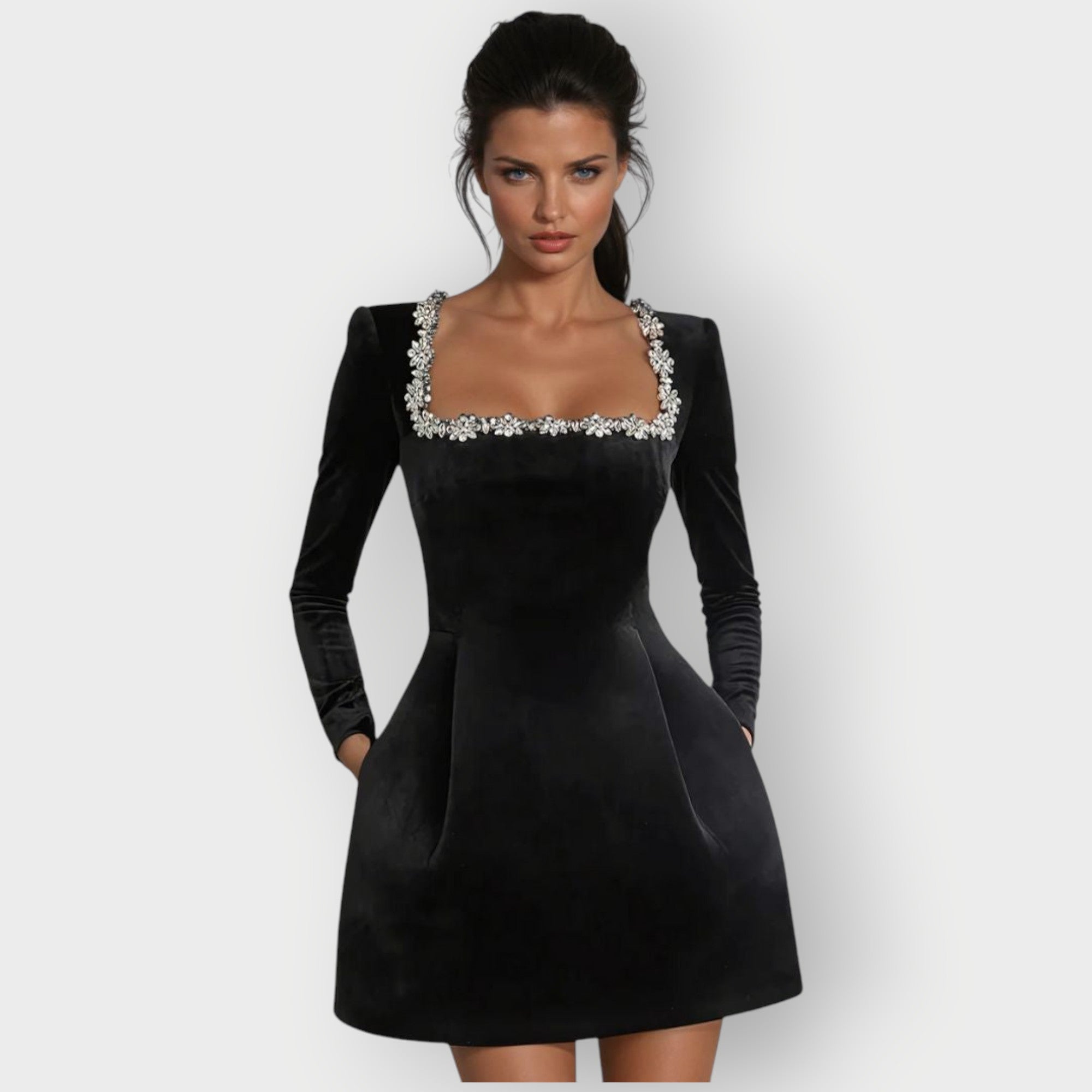 Véronique - Velvet Square-Neck Mini Dress