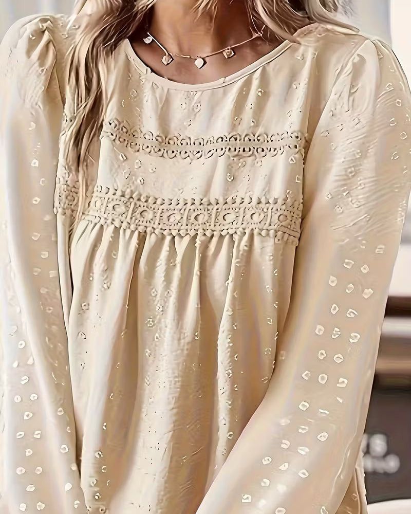 Lace Panel Blouse with Round Neck