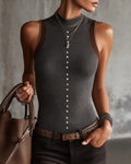 Sleeveless Mock Neck Knitted Tank Top