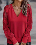 Casual Long Sleeve Lace V-Neck Blouse