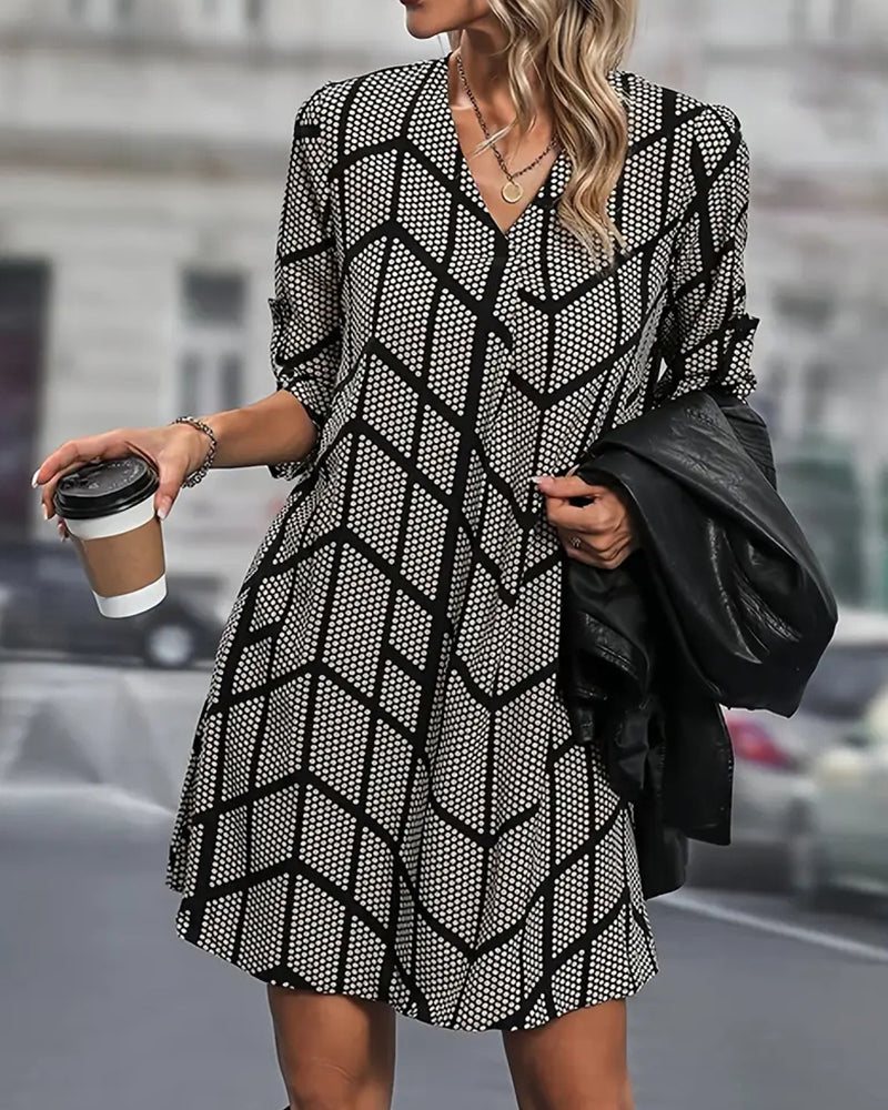 Trendy V-Neck Polka Dot Dress